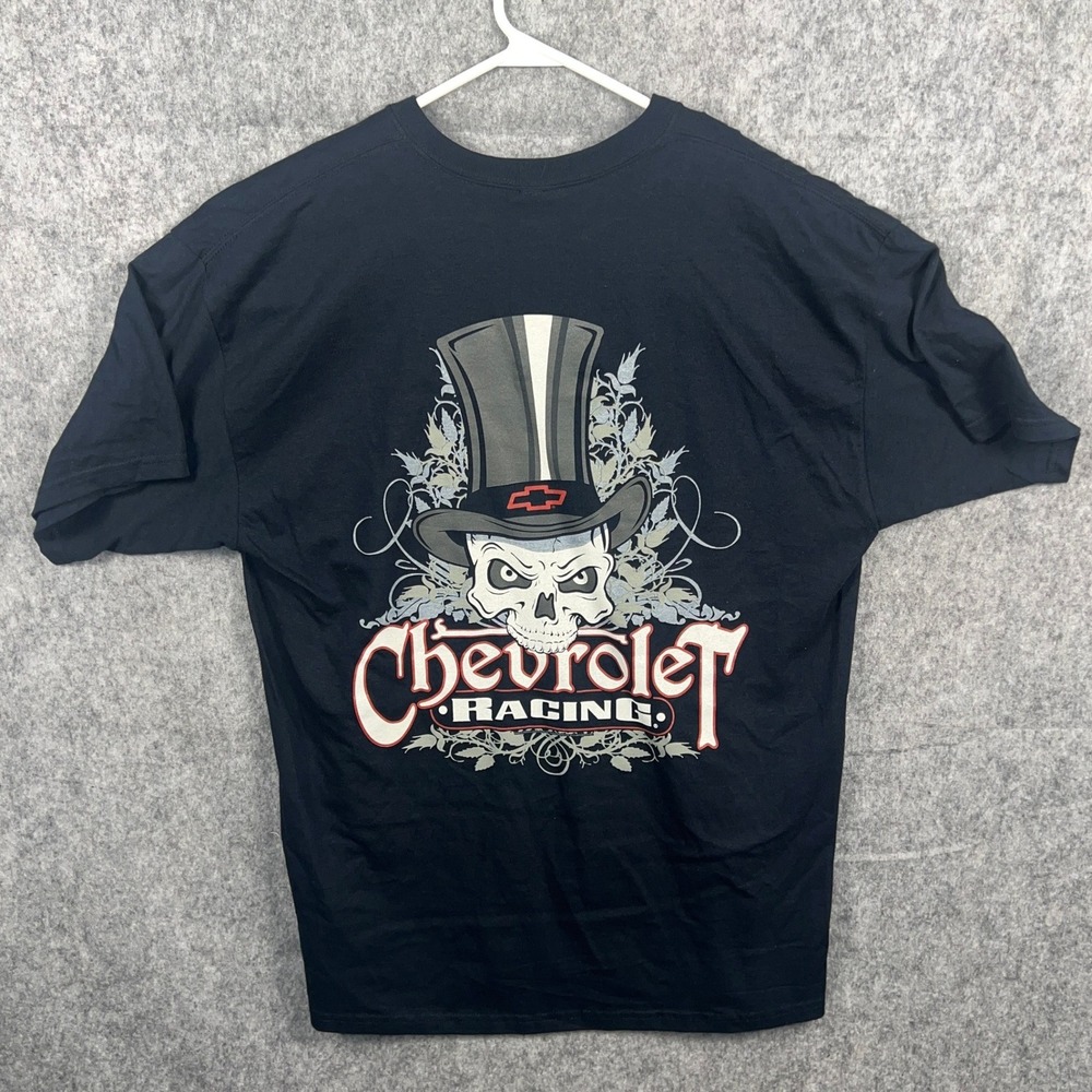 Chevrolet Racing Skull Top Hat Graphic T-Shirt Men's XL Black Gildan Cotton Tee
